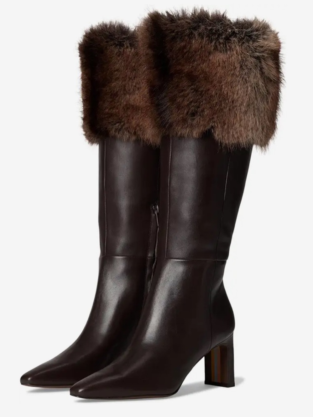 NWT Sam Edelman Sylvia Dark Brown Leather Knee Boots with Fur Cuff 8.5